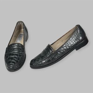 BALLY Shoes Mens Size 8.5 M Loafer Genuine Caiman Black Made In Italy Hand Made